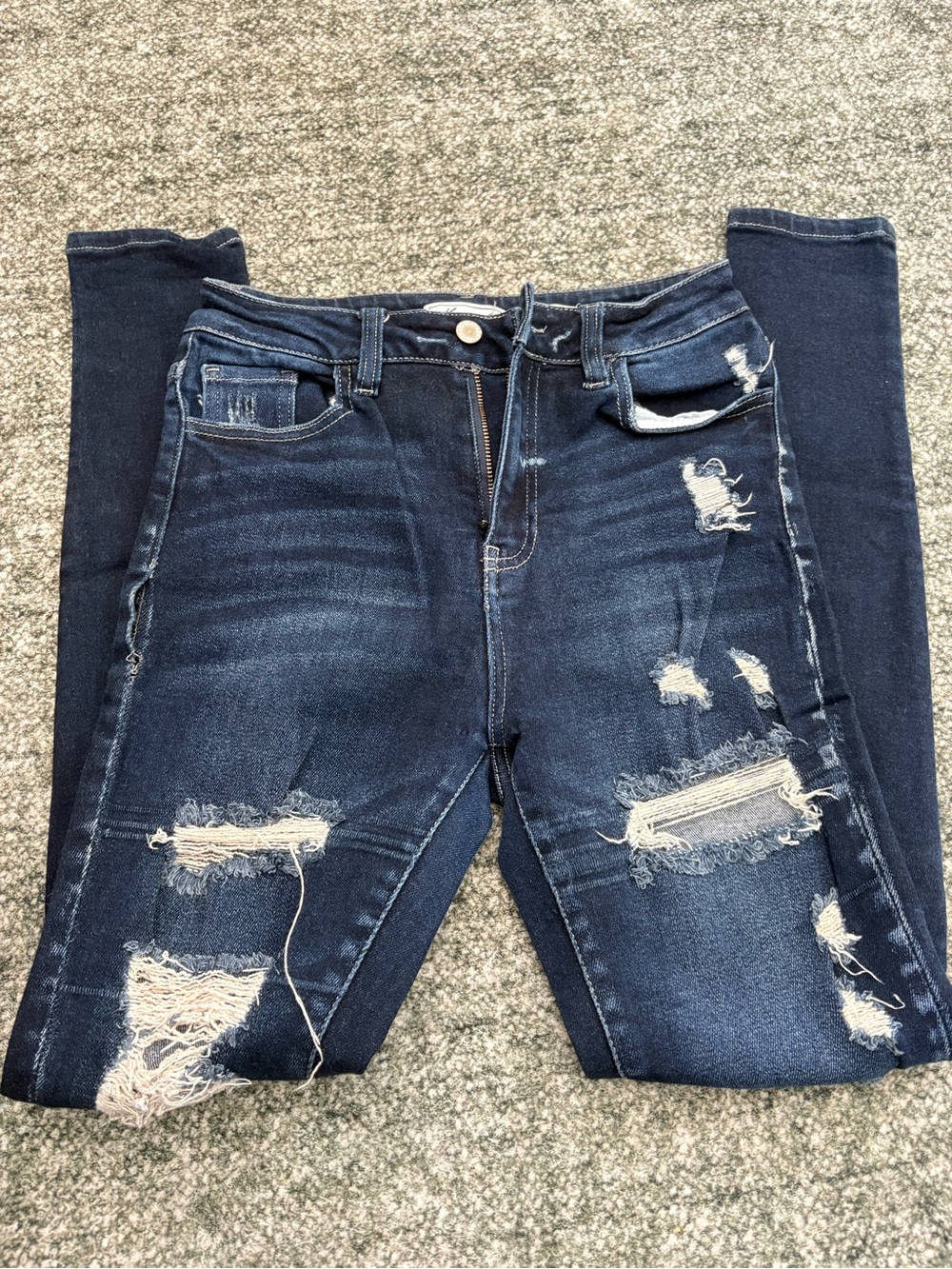 KanCan Dark Distressed Skinny Jeans - ultra high rise